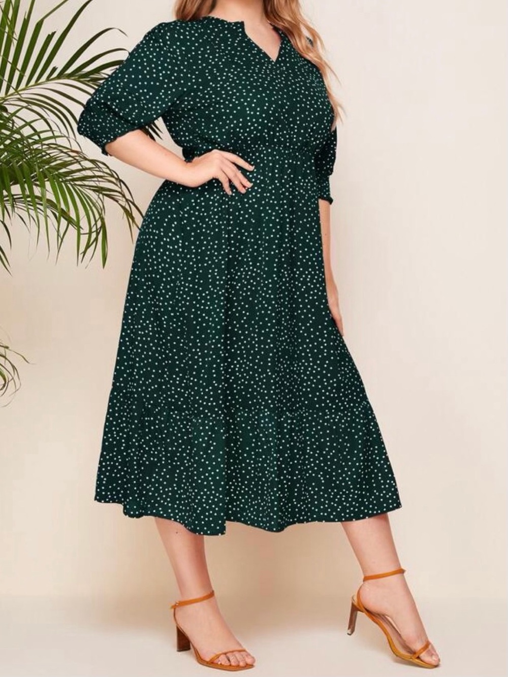 Polka Dot Midi Dress - Emerald Green